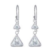 Oorbellen dames | Hangers | Zilveren oorhangers met twee driehoekjes onder elkaar | WeLoveSilver