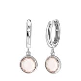 Lucardi Dames Oorbellen Gemstone rose quartz - Oorbellen - Cadeau - Echt Zilver - Zilverkleurig