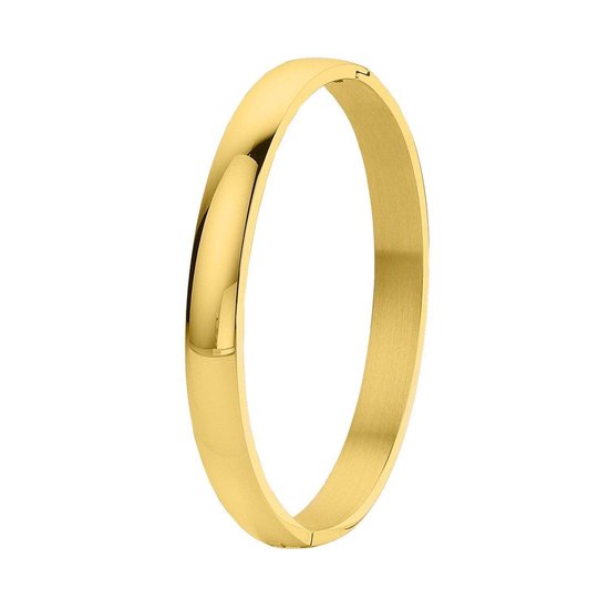 Lucardi Dames Armband bangle goldplated 8mm - Staal - Armband - Cadeau - Stijlvol - 58 mm - Goudkleurig