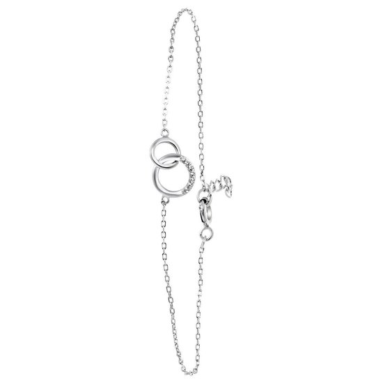 Lucardi Dames Armband 2 ringen met zirkonia - Echt Zilver - Armband - Cadeau - 19 cm - Zilverkleurig