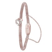Lucardi - Donna Mae - Stalen armband mesh roseplated met hart kristal