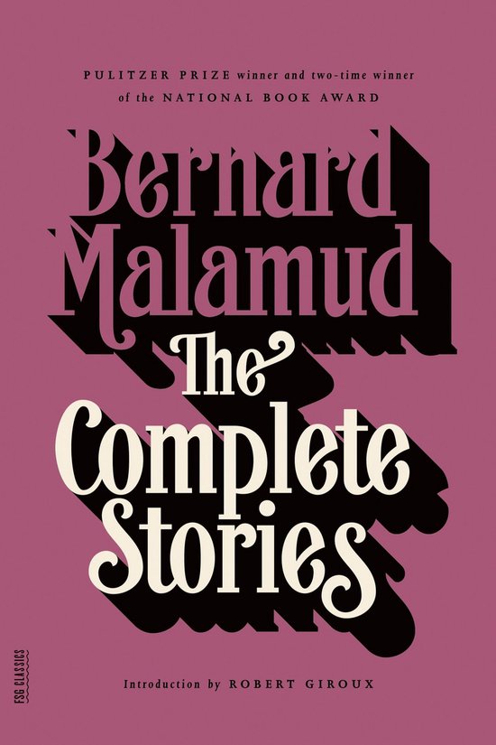 Boekomslag: 'The Complete Stories' van Bernard Malamud in paars met witte en zwarte letters.