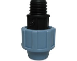 Unidelta Aansluitstuk PP 20 mm x 3/4" knel x buitendraad 16bar zwart/blauw DVGW/KIWA/WRAS