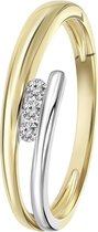 14 Karaat bicolor ring met 3 diamanten 0,06ct