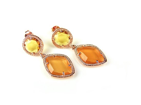 Boucles d'oreilles en argent plaqué or rose Modèle Tango avec pierres jaune orange