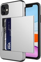 Kaarthouder case met slide geschikt voor Apple iPhone 12 / 12 Pro - 6.1 inch - zilver