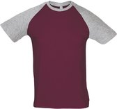 SOLS Heren Funky Contrast T-Shirt met korte mouwen (Bourgogne/Grijs Melange)