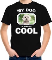 Maltezer honden t-shirt my dog is serious cool zwart - kinderen - Maltezers liefhebber cadeau shirt M (134-140)