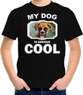 Boxer honden t-shirt my dog is serious cool zwart - kinderen - Boxer liefhebber cadeau shirt L (146-152)