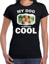 Sheltie honden t-shirt my dog is serious cool zwart - dames - Shelties liefhebber cadeau shirt M