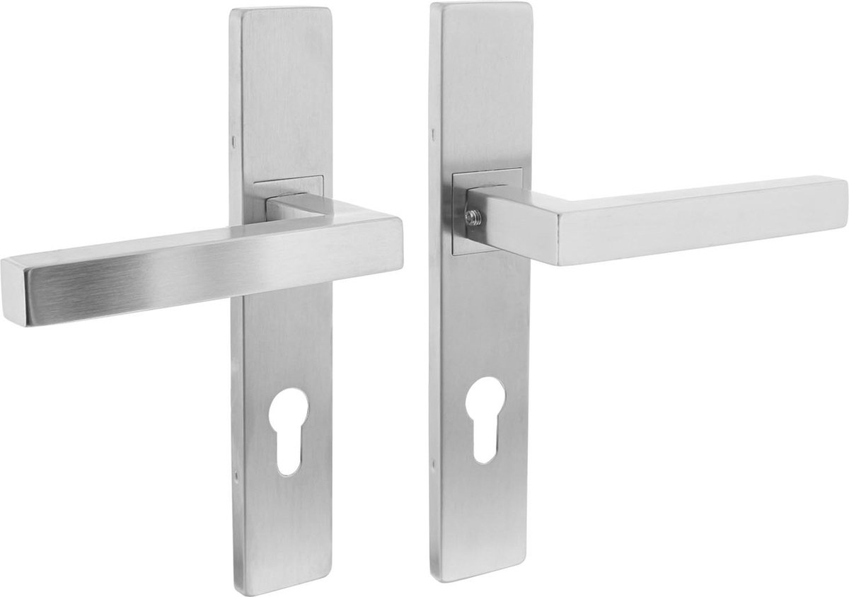 Intersteel Deurkruk Vierkant op rechthoekig schild profielcilindergat 72 mm rvs geborsteld