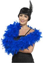 Luxe blauwe verkleed veren boa 180 cm en 80 gram - carnaval accessoires