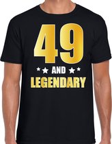 49 and legendary verjaardag cadeau t-shirt / shirt - zwart - gouden en witte letters - voor heren - 49 jaar verjaardag kado shirt / outfit 2XL
