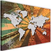 Schilderij Wereldkaart, 2 maten, groen/rood/grijs
