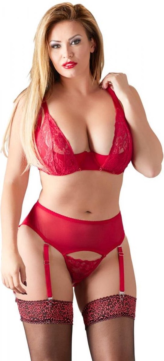 Goedkoopste Cottelli Collection 3 Delige Bh-Set Met Kwart Cups - Rood