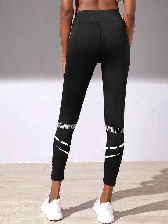 High waist sport legging dames zwart met witte strepen, SHEIN, maat L