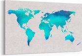 Schilderij - Wereldkaart groen & blauw — 90x60 cm