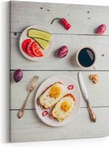Schilderij - Breakfast toasts with vegetables and fried egg — 60x90 cm