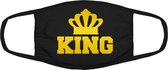 King grappig mondkapje | koning | kroon | gezichtsmasker | bescherming | bedrukt | logo | Zwart / Goud mondmasker van katoen, uitwasbaar & herbruikbaar. Geschikt voor OV