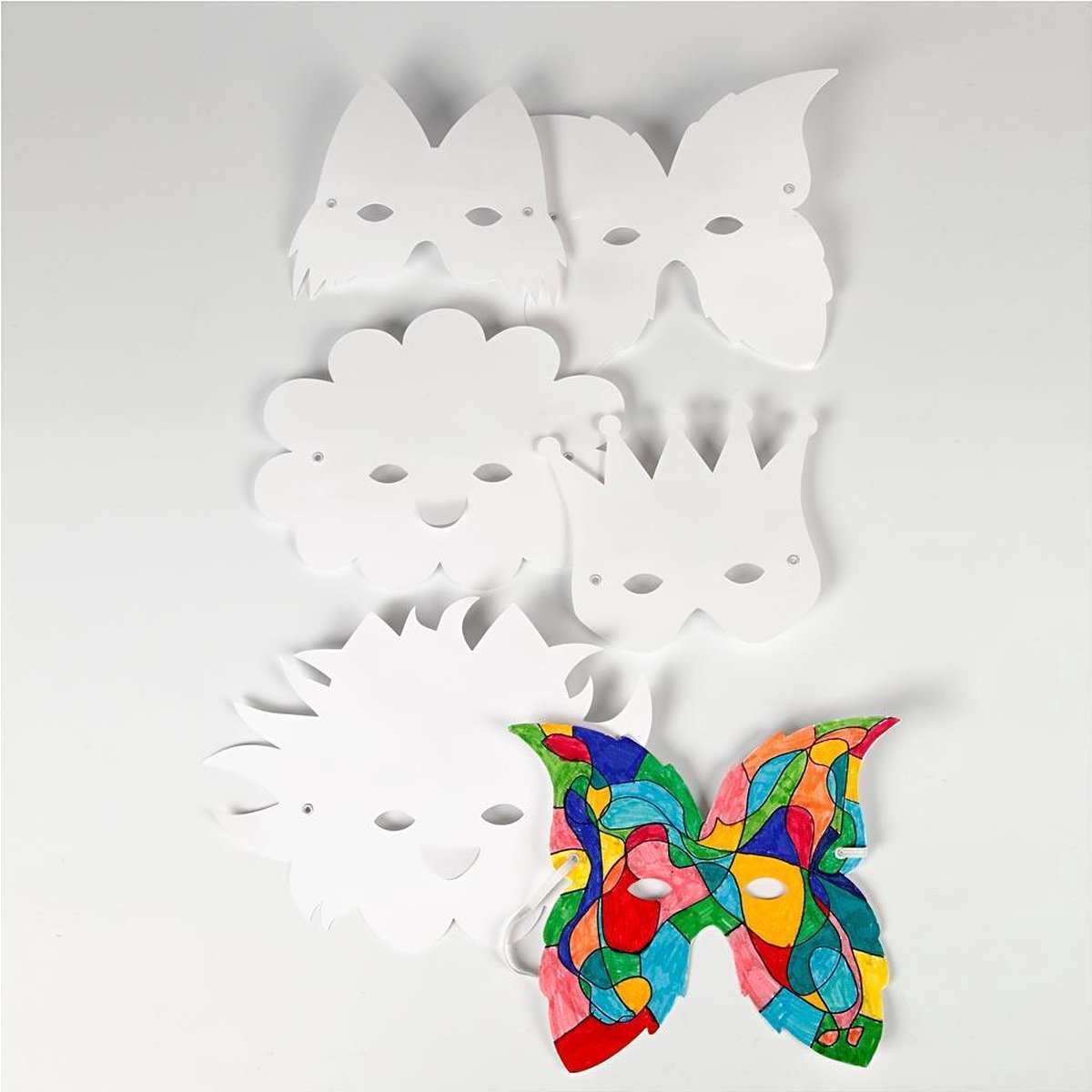 Fantasiemaskers - Inclusief elastiek, H: 15-20 cm, 230 gr, wit, 5 stuk/ 1 doos