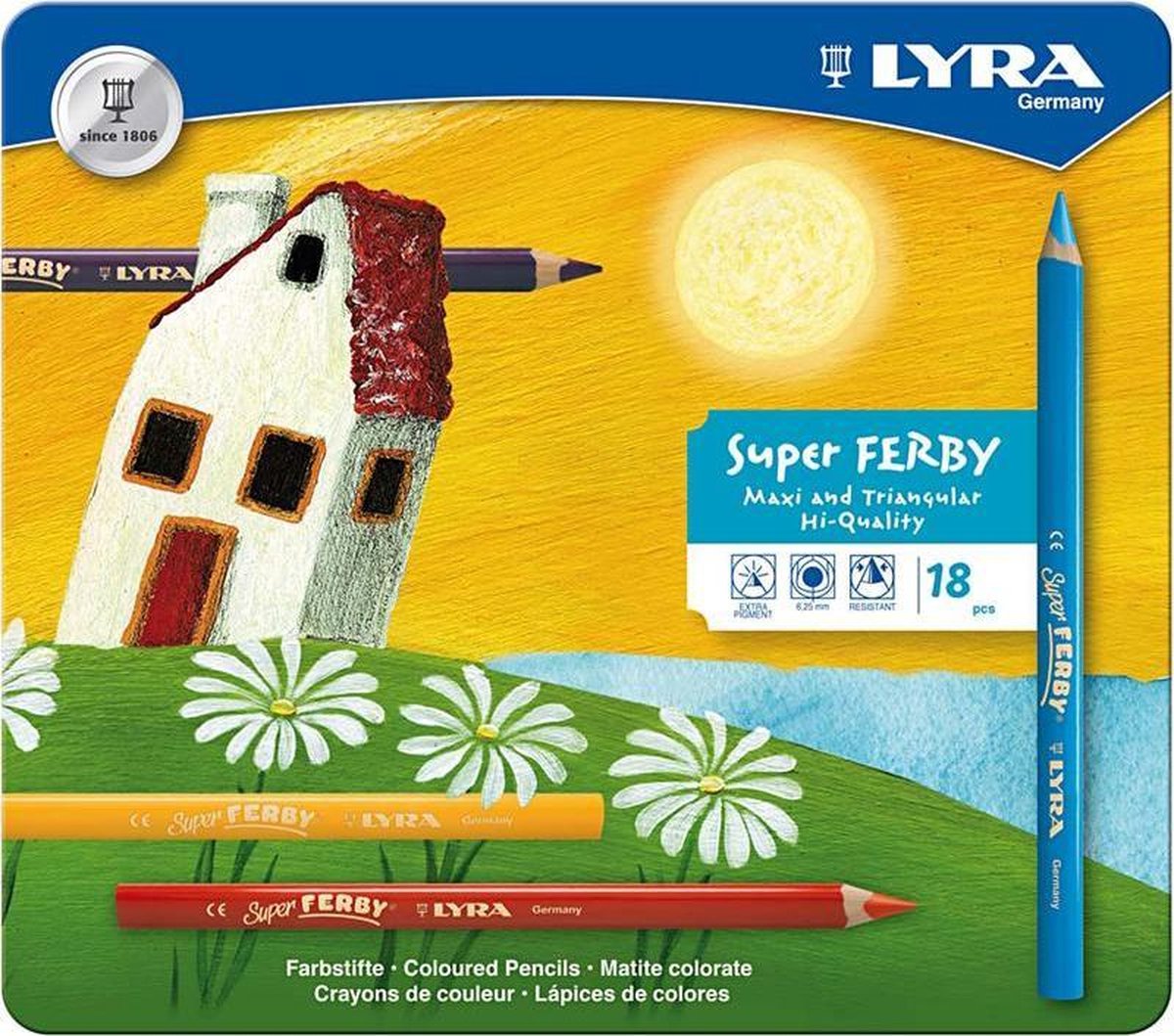 Super Ferby 1 Kleurpotloden, L: 18 cm diverse kleuren, 18 stuk