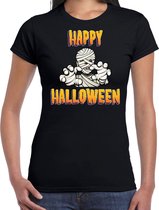 Happy Halloween horror mummie verkleed t-shirt zwart voor dames - horror mummie shirt / kleding / kostuum / horror outfit S