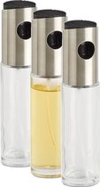 3x Glazen azijn/olie flesjes met sproeikop 100 ml - Zeller - Keuken/kookbenodigdheden - Tafel dekken - Azijnsprayflesjes - Oliesprayflesjes - Olie/azijn verstuivers