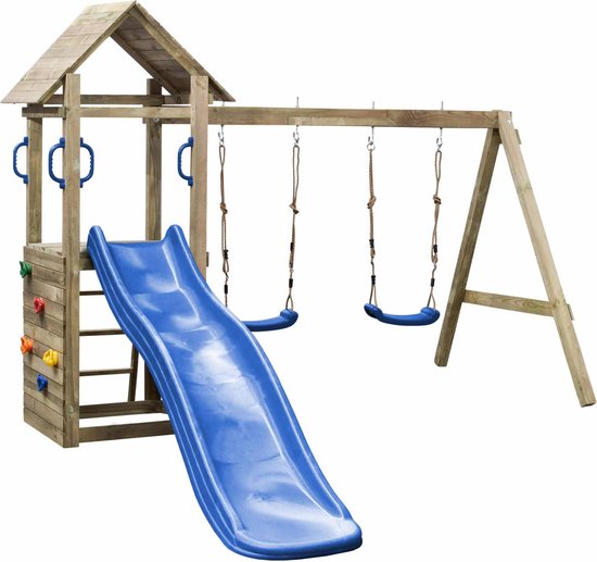 SwingKing Maria – houten speeltoestel met glijbaan en schommel