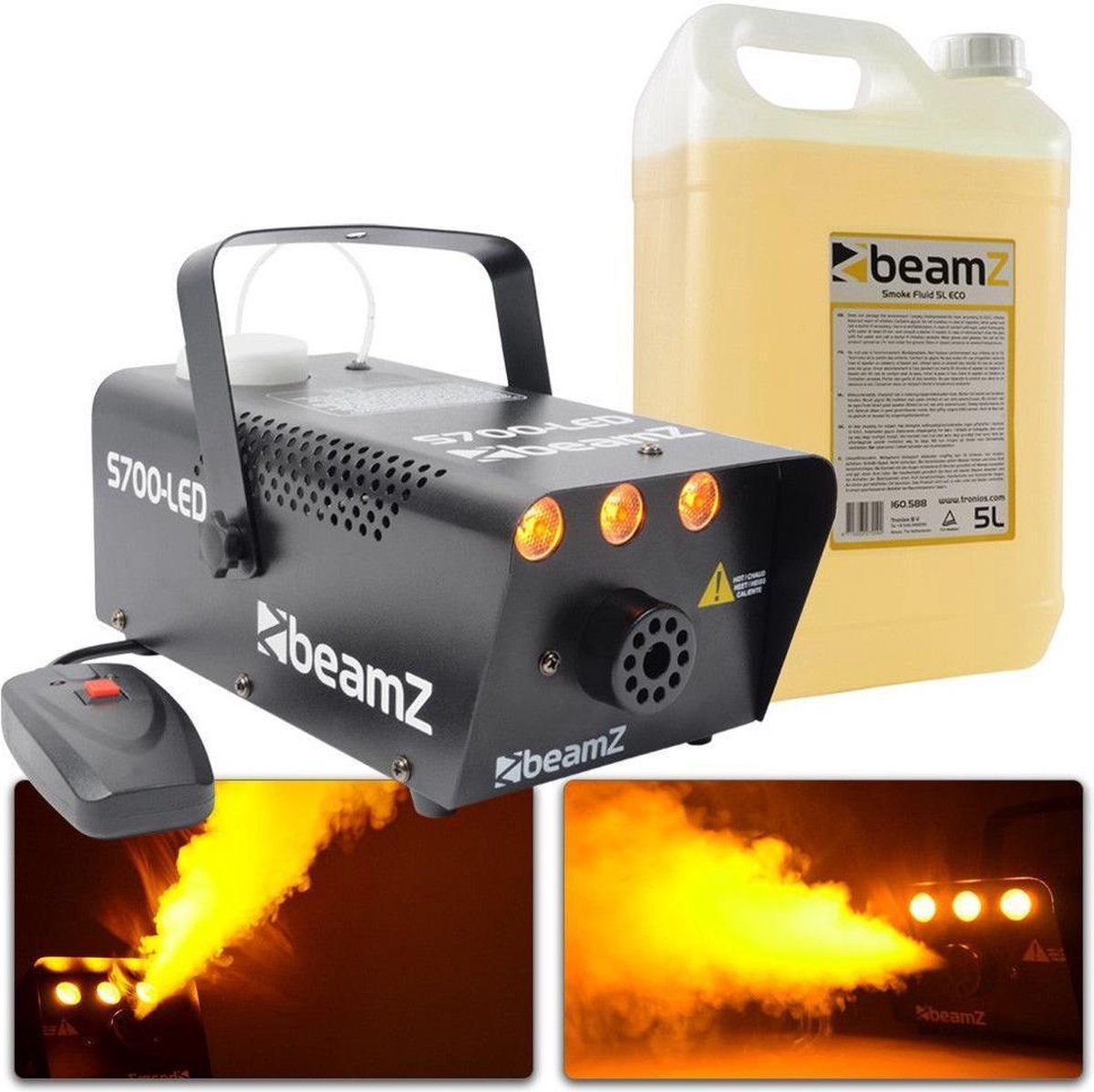 Rookmachine - BeamZ S700-LED met vlameffect en ruim 5L rookvloeistof - BeamZ
