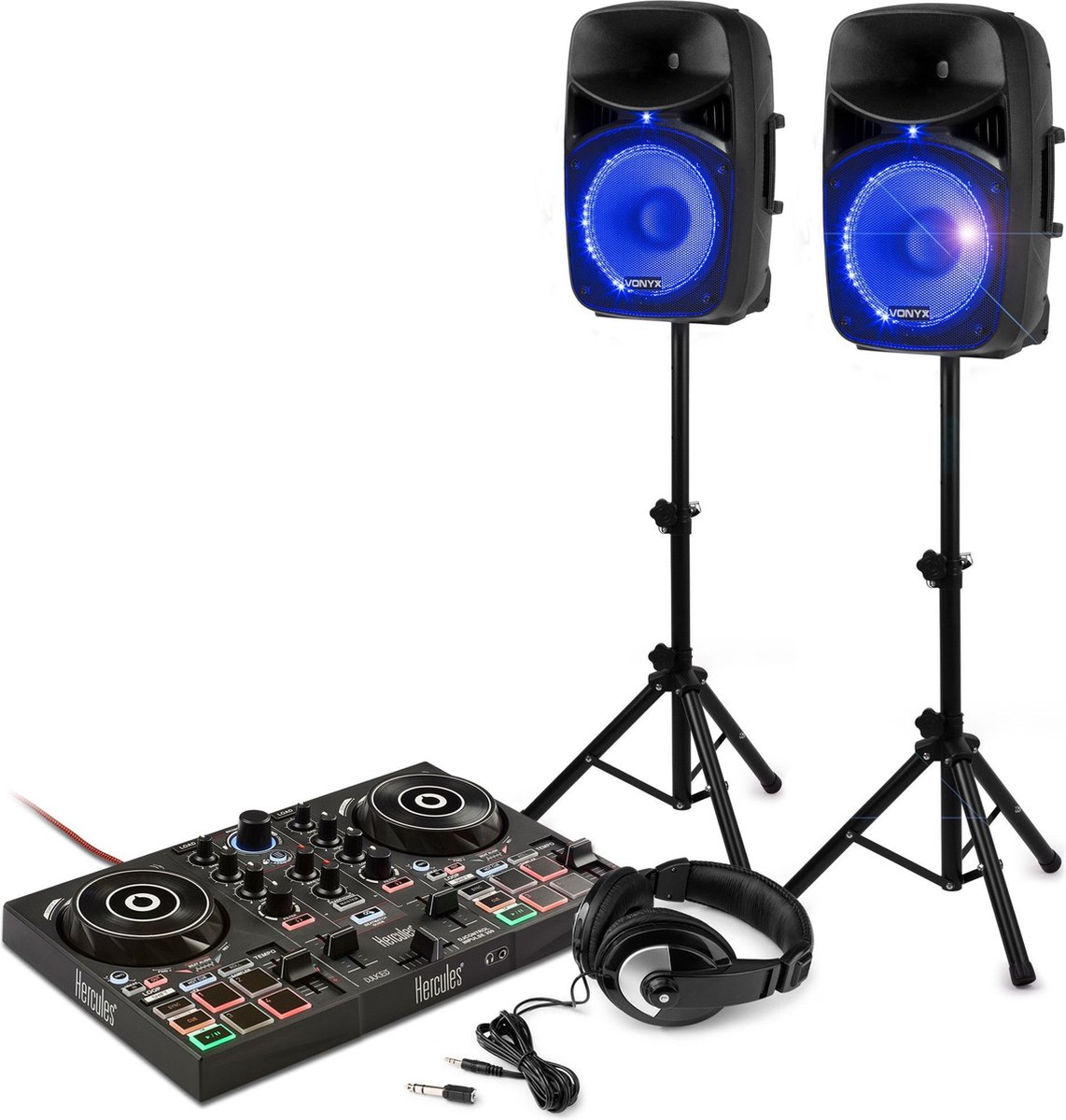 DJ set - Hercules DJControl Inpulse 200 DJ starterset met 800W speakerset - Eerst leren, dan draaien! - Hercules