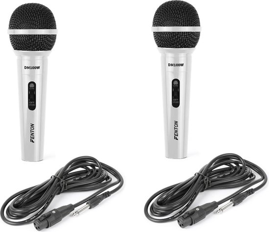 Karaoke microfoon - Fenton DM100W - Set van twee karaoke microfoons - Ook geschikt voor de DJ!- Wit