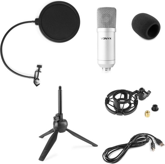 Vonyx CM300S - Microphone Streaming avec trépied - Titane