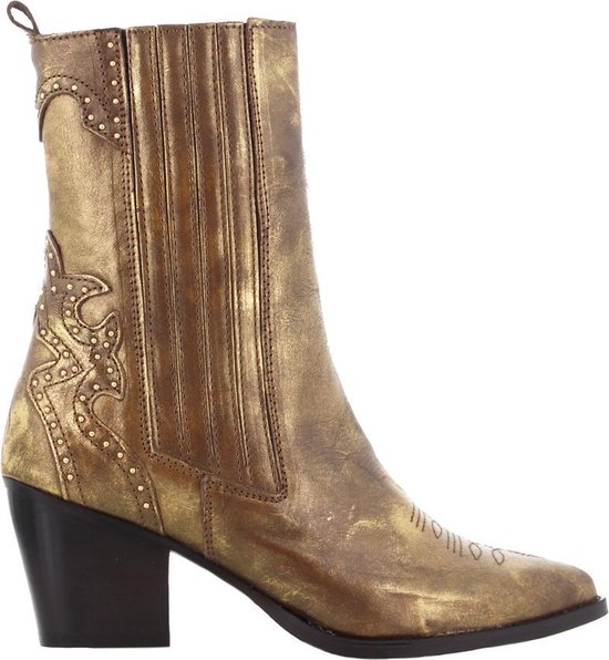 Tango | Ella square 9-b gold tumbled leather/silver studs western ankleboot  - black he | bol.com
