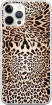 iPhone 12 Pro Max hoesje siliconen - Animal print - Soft Case Telefoonhoesje - Luipaardprint - Transparant, Bruin