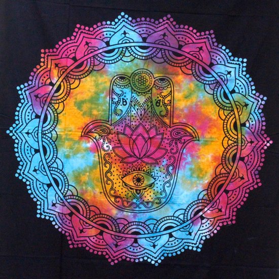 Couvre-lit double en coton + support mural - Zwart Hamsa 230 cm x 200 cm