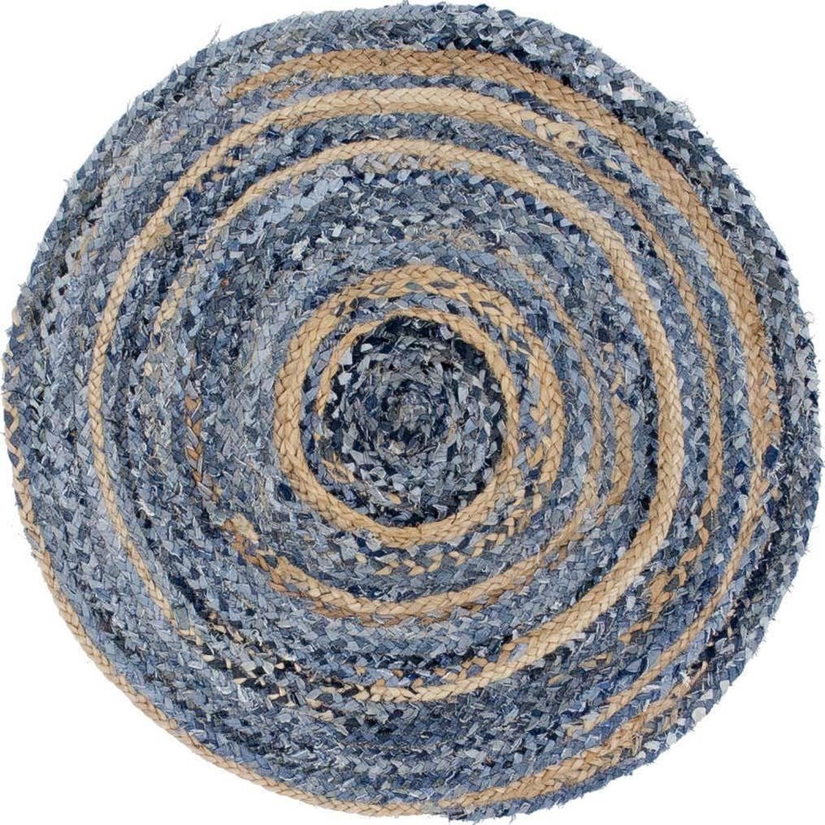 Ancient Wisdom - Vloerkleed - Ronde mat van jute en gerecycled denim - Tapijt - Interieur - Vloerbedekking - Decoratie - Woonaccessoire