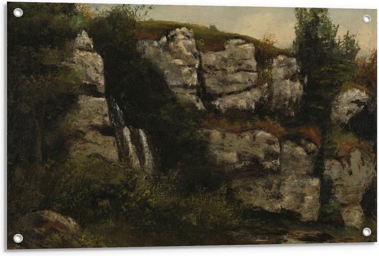 Tuinposter – Oude meesters - Landschap met rotsen en waterval, Gustave Courbet - 90x60cm Foto op Tuinposter  (wanddecoratie voor buiten en binnen)