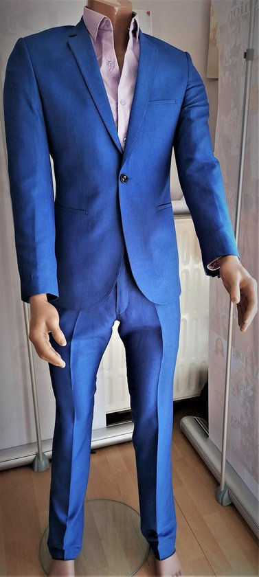 Zie beschrijving- Heren kostuum pak - Businessman suit | tweedelig herenpak | jas + broek | slimfit | blauw | maat46-48 M