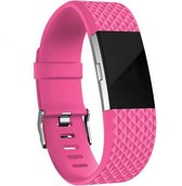 Fitbit Charge 2 diamant silicone band - knalroze - Maat S