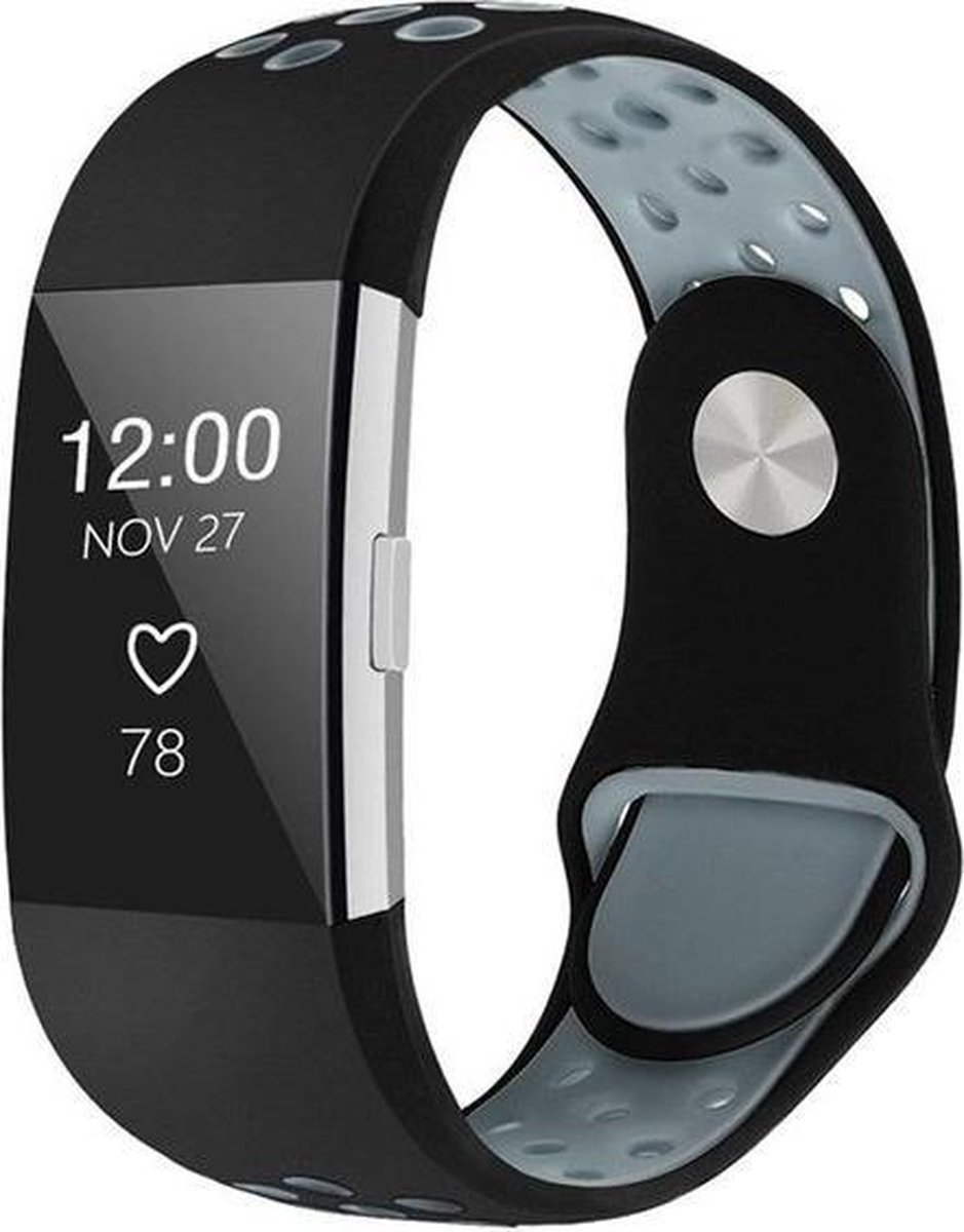 Fitbit Charge 2 sport band - zwart grijs - Maat S