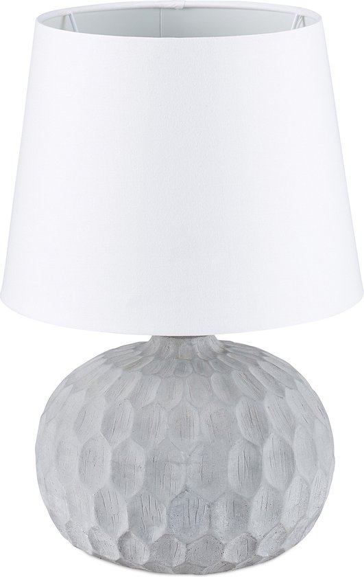 Relaxdays tafellamp - cementbasis - design - nachtlampje - leeslamp - stof - wit-grijs