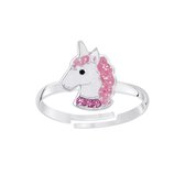 Ring meisje | Ring Kind | Zilveren ring met eenhoorn hoofd, roze | WeLoveSilver