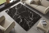 Hoogpolig vloerkleed marble Mayrin - zwart/crème 80x150 cm