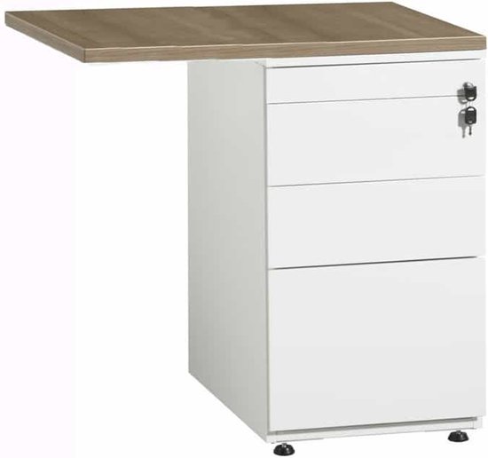 Ladeblok met aanbouwstuk 80x60cm 3 laden kleur Aluminium (RAL9006) topblad Antraciet eiken