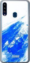 Samsung Galaxy A20s Hoesje Transparant TPU Case - Blue Brush Stroke #ffffff