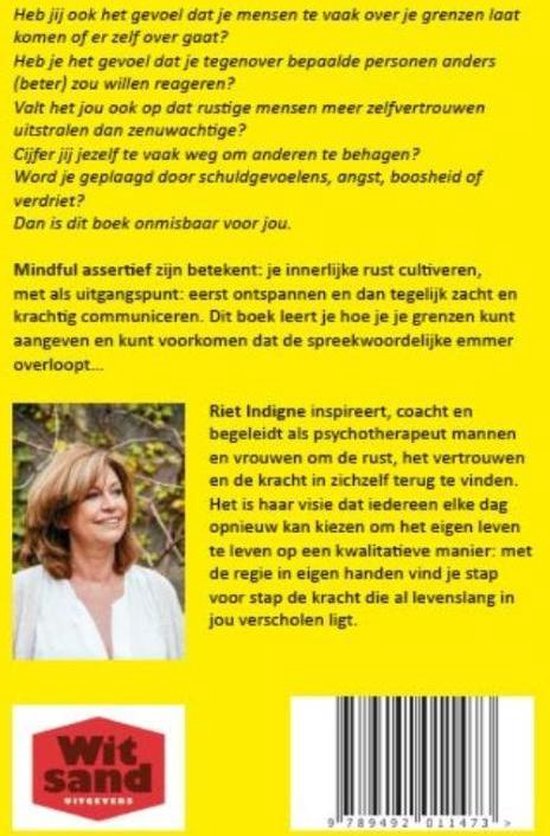 Boekomslag 'Mindful assertief' met foto van Riet Indigne.