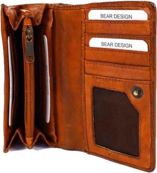 Bear Design Diana Leren Overslagportemonnee - Cognac - Beardesign