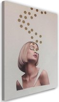 Schilderij Dromerige vrouw, 2 maten, beige/goud