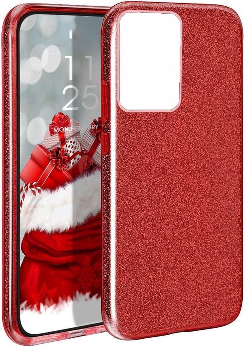 Hoesje Geschikt voor: Huawei P40 Lite Glitters Siliconen TPU Case rood - BlingBling Cover