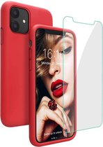 iPhone 12 TPU Silicone rubberen hoesje + 2 Stuks Tempered screenprotector - Rood